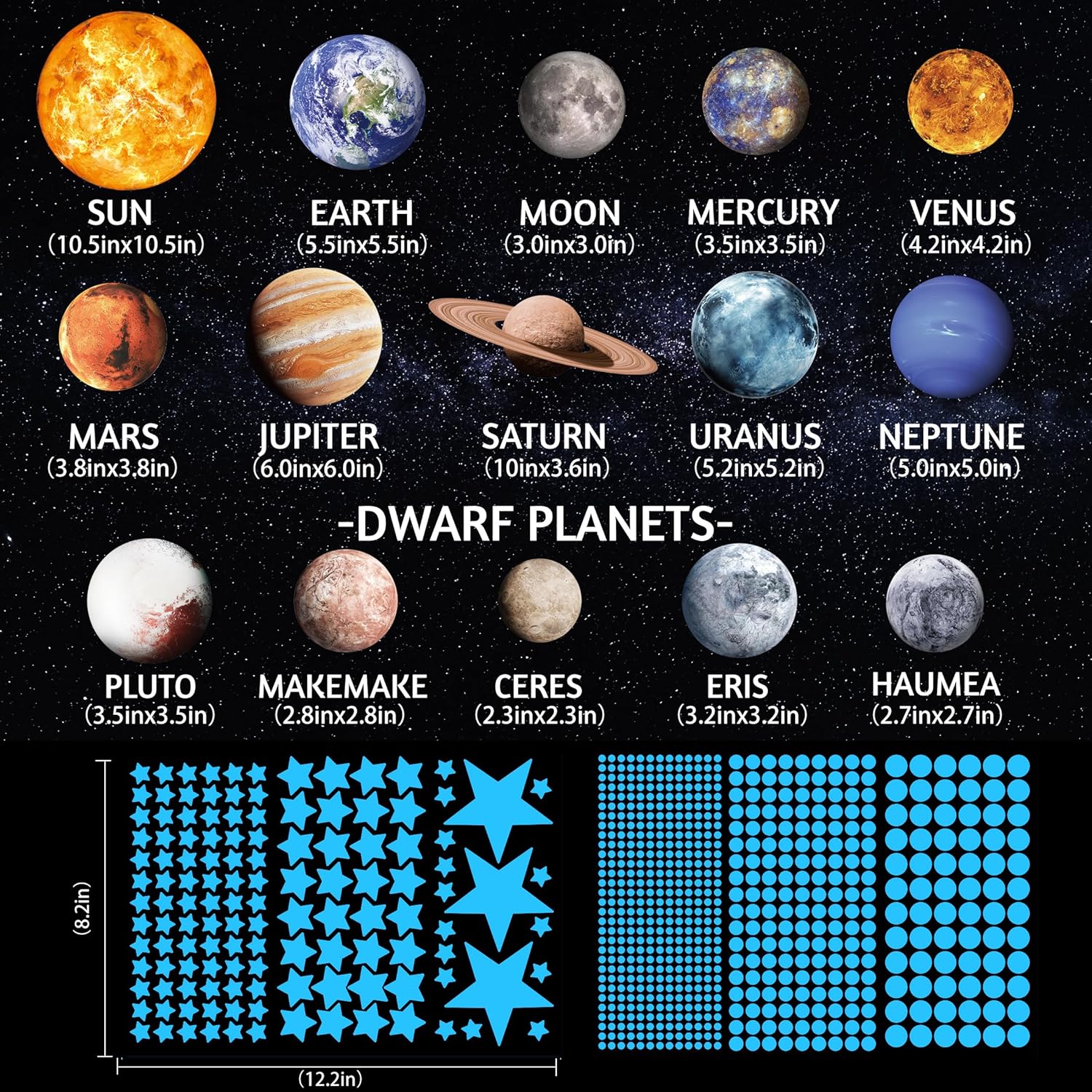 Solar System Wall Decals Glow in The Dark Stars 780 PCS, Glowing Planets Stickers for Ceiling, Nursery Wall Stickers for Bedroom, Kids Room Decorations (Blue)