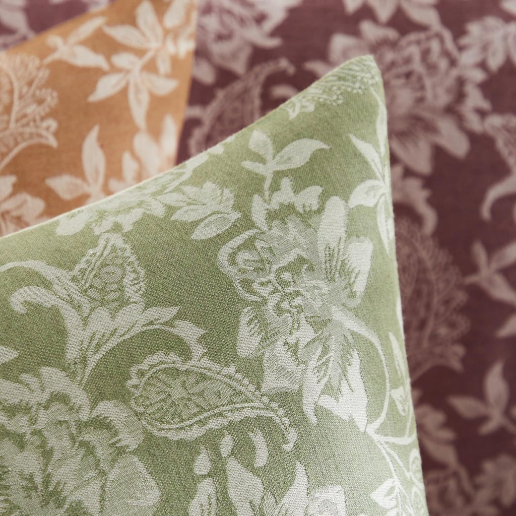 Floral Jacquard Throw Pillow Covers Set of 2, Background/Green 20x20 Inch, Farmhouse Decorative Cotton Sage Green Cushion Covers for Sofa Bed Living Room Home Decor