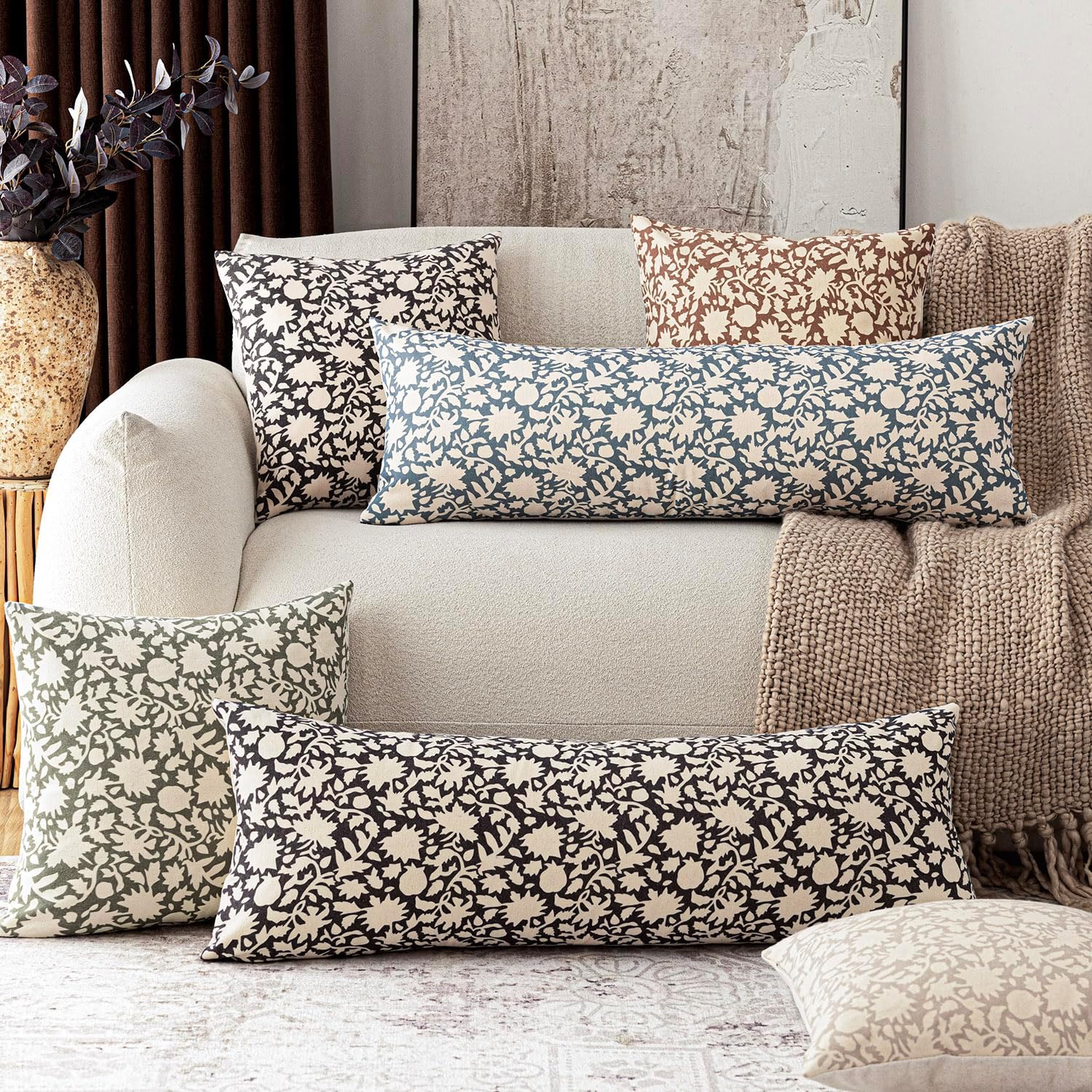 Foindtower Set of 2 Decorative Long Body Lumbar Throw Pillow Covers Accent Farmhouse Cushion Covers Neutral Vintage Pillowcase for Couch Sofa Bedroom Living Room Home Decor Outdoor14×36 Inch,Black