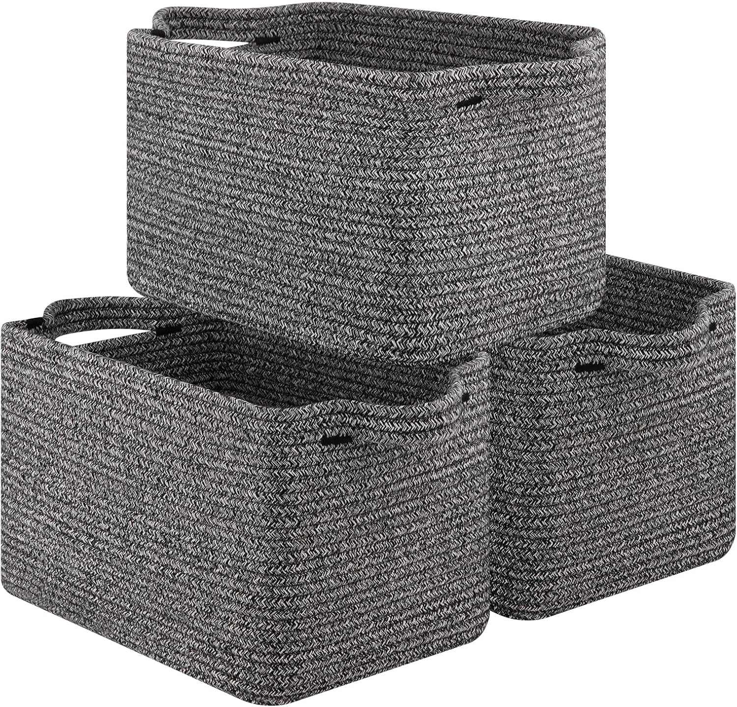OIAHOMY Storage Basket, Woven Baskets for Storage, Cotton Rope Basket for toys,Towel Baskets for Bathroom - Pack of 3, Black