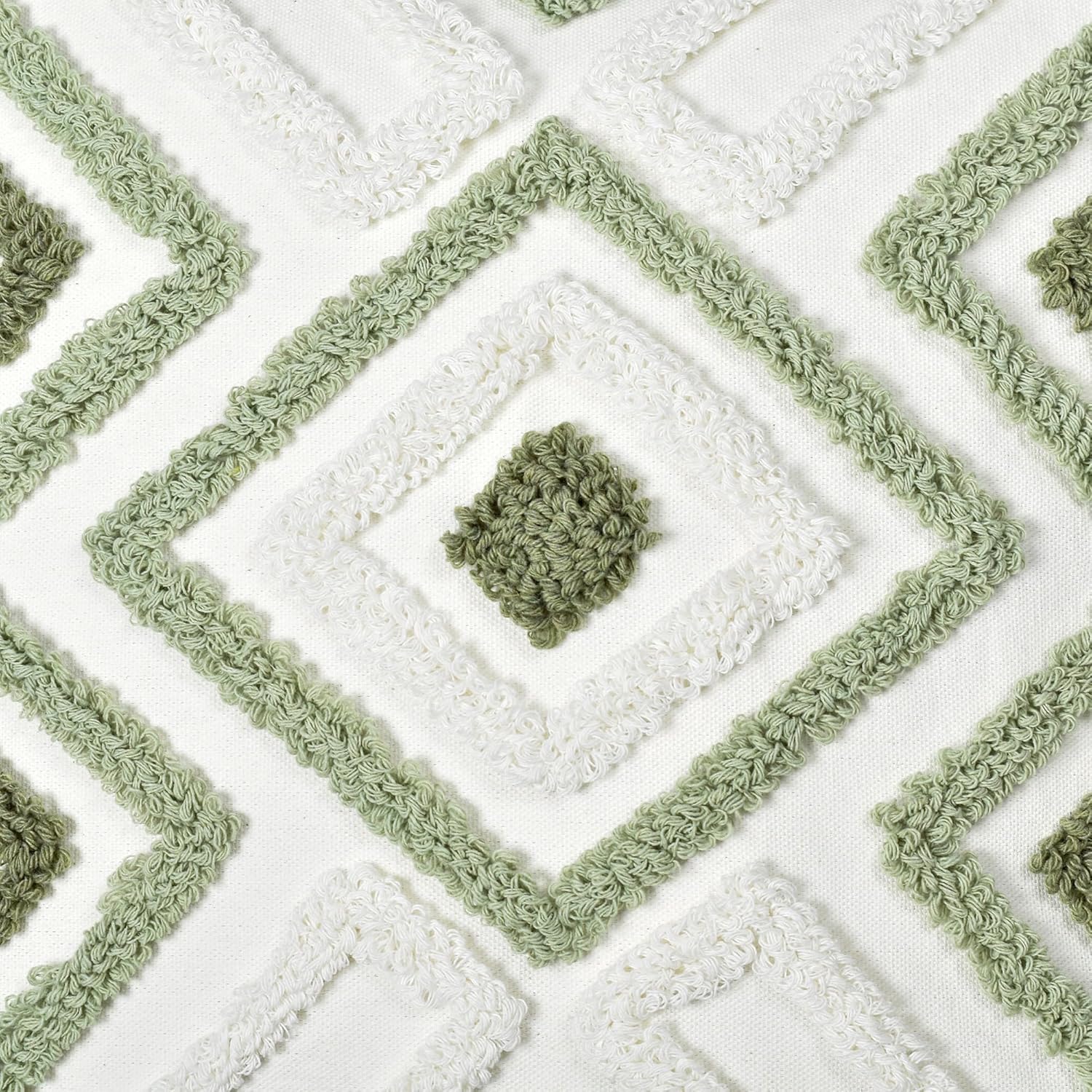 Boho Pillow Covers 18X18 Inch Boho Tufted Throw Pillow Covers Decorative Tassels Cushion Cover Farmhouse Pillow Case for Couch Sofa Bed Living Room Bedroom, Green