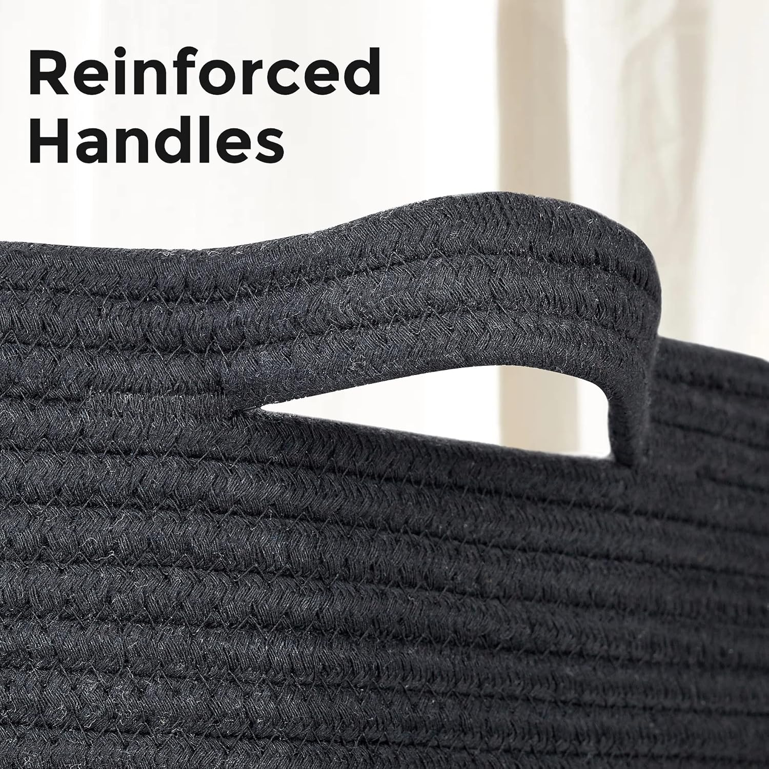 Ravinte Blanket Basket - 20"x 20"x 13" Cotton Rope Basket for Living Room, Baby Toy Storage Basket, Large Woven Laundry Basket (Black-Gray)