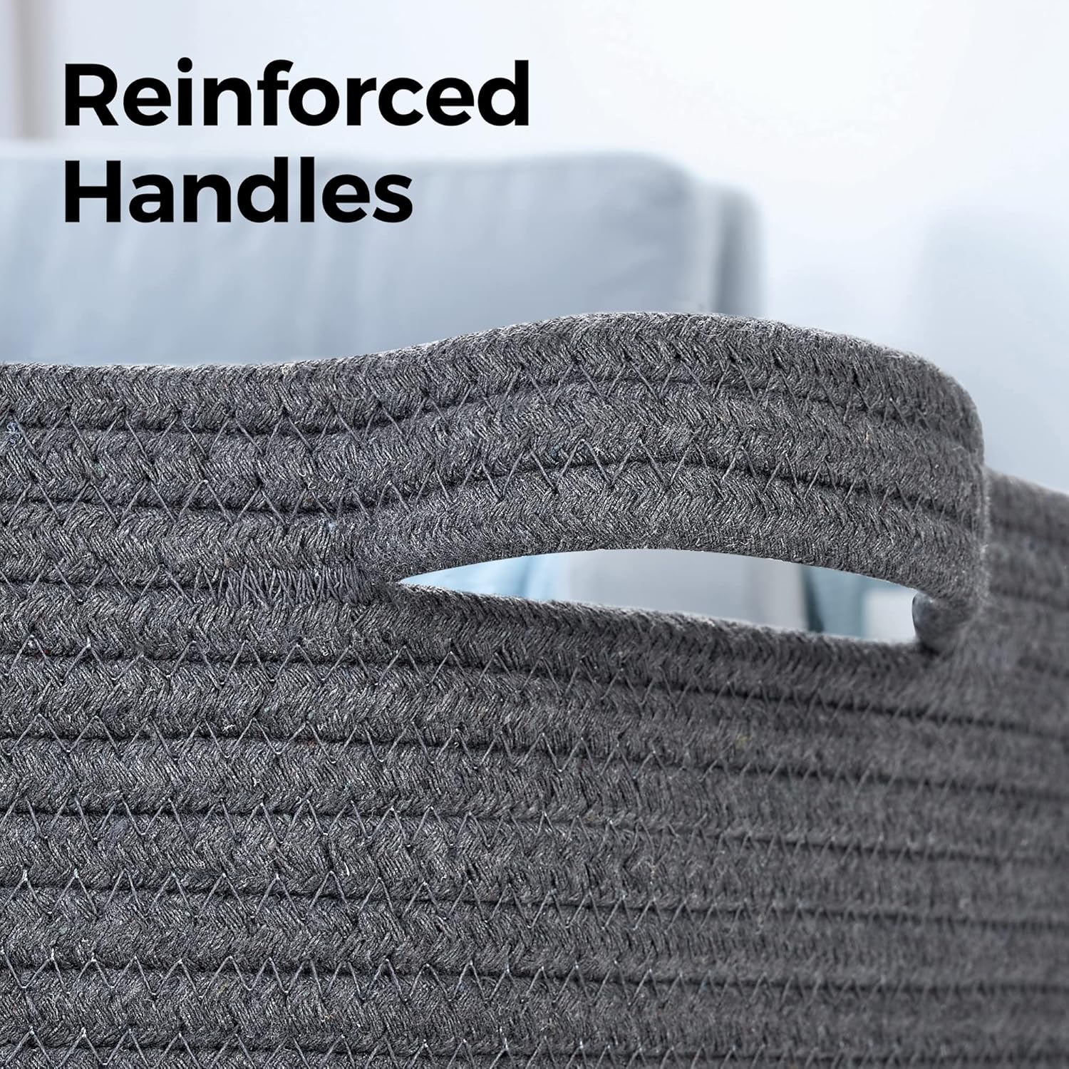 Ravinte Blanket Basket - 20"x 20"x 13" Cotton Rope Basket for Living Room, Baby Toy Storage Basket, Large Woven Laundry Basket (Gray)