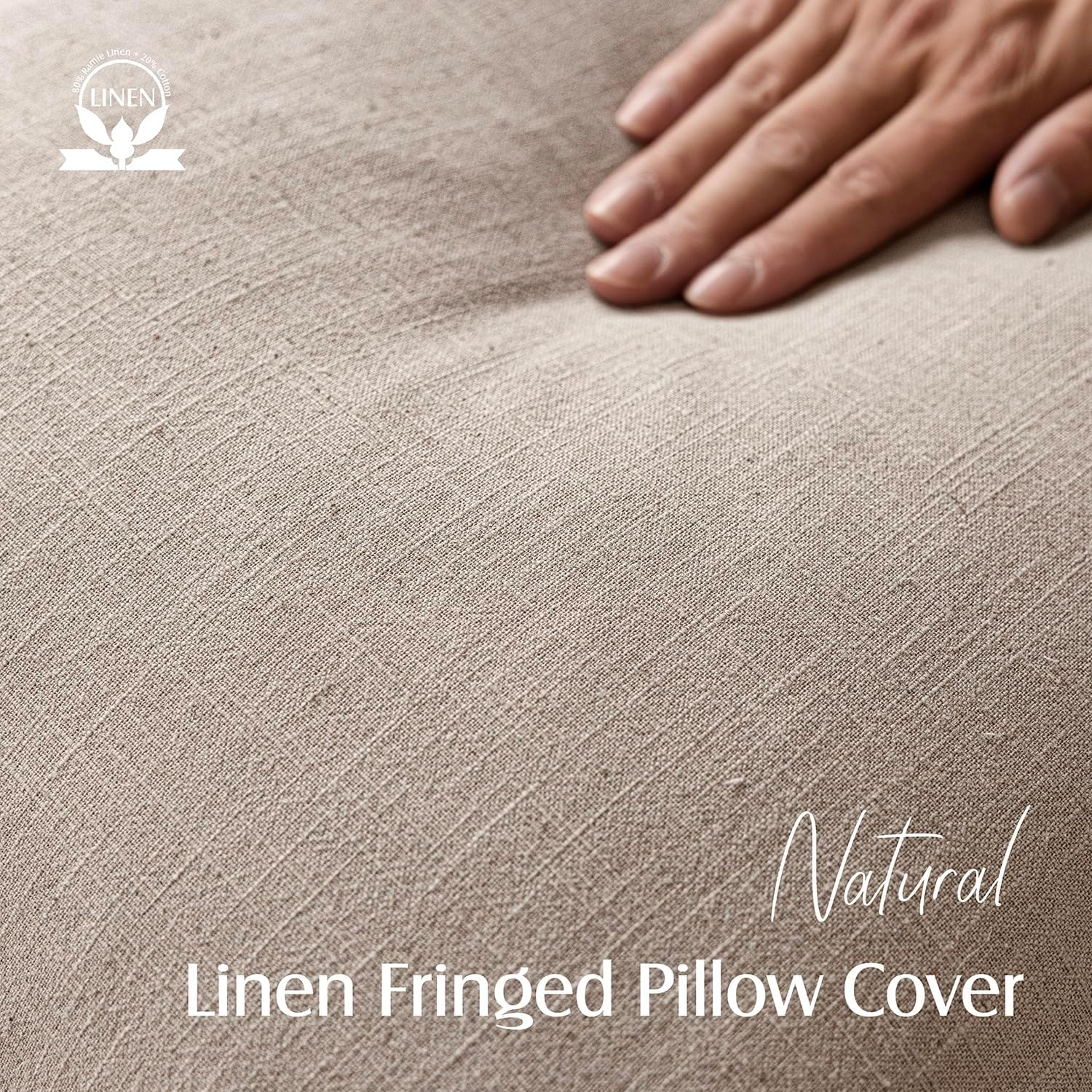 Foindtower Set of 2 Decorative Linen Fringe Throw Pillow Covers Farmhouse Cushion Cover with Tassels Soft Accent Pillowcase for Couch Chair Sofa Bed Living Room Home Decor,20×20 Inch,Natural Linen