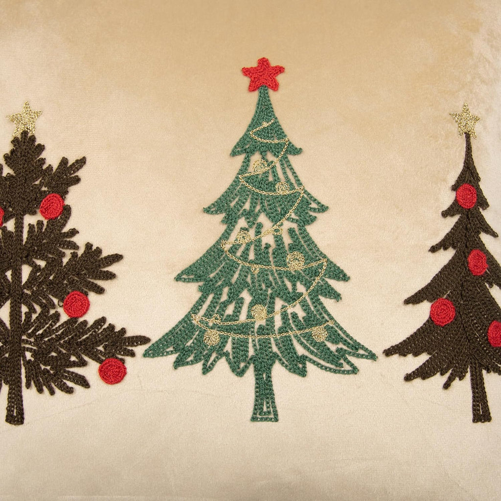 Christmas Pillow Covers 18x18 Inch - Gold Embroidered Tree Throw Pillows for Holiday Decorations - Cushions for Couch, Sofa, Bed, Living Room, Bedroom