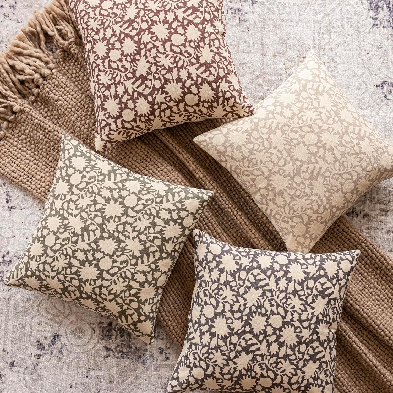 Foindtower Set of 2 Decorative Neutral Floral Throw Pillow Covers Accent Farmhouse Cushion Covers Boho Lumbar Pillowcase for Couch Sofa Bedroom Living Room Home Decor Outdoor,12×20 Inch,Rustic Gray