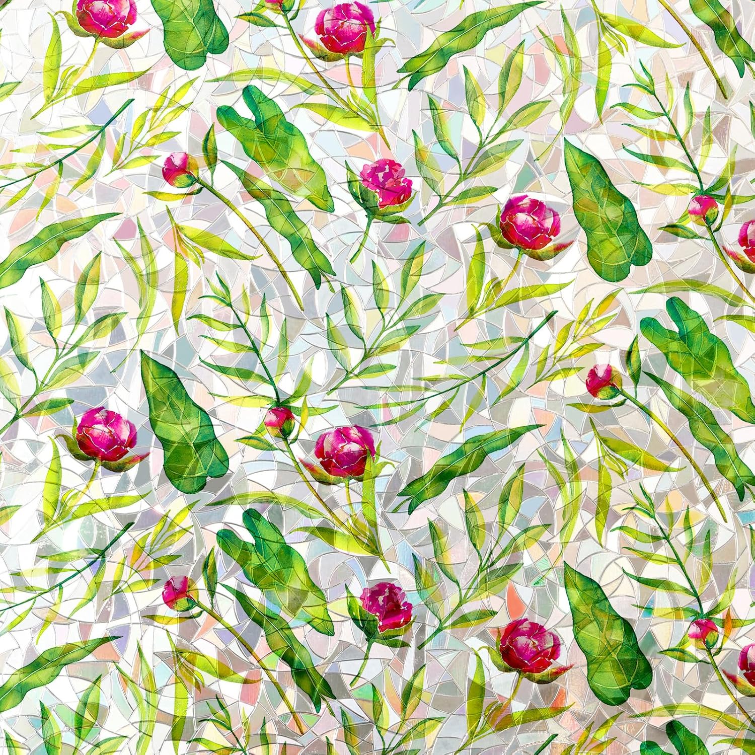 Rainbow Window Privacy Film 3D Floral Decorative Stained Glass Window Film Anti UV Non-Adhesive Reusable 17.5" x 157.4" for Home Room Car Glass Cling