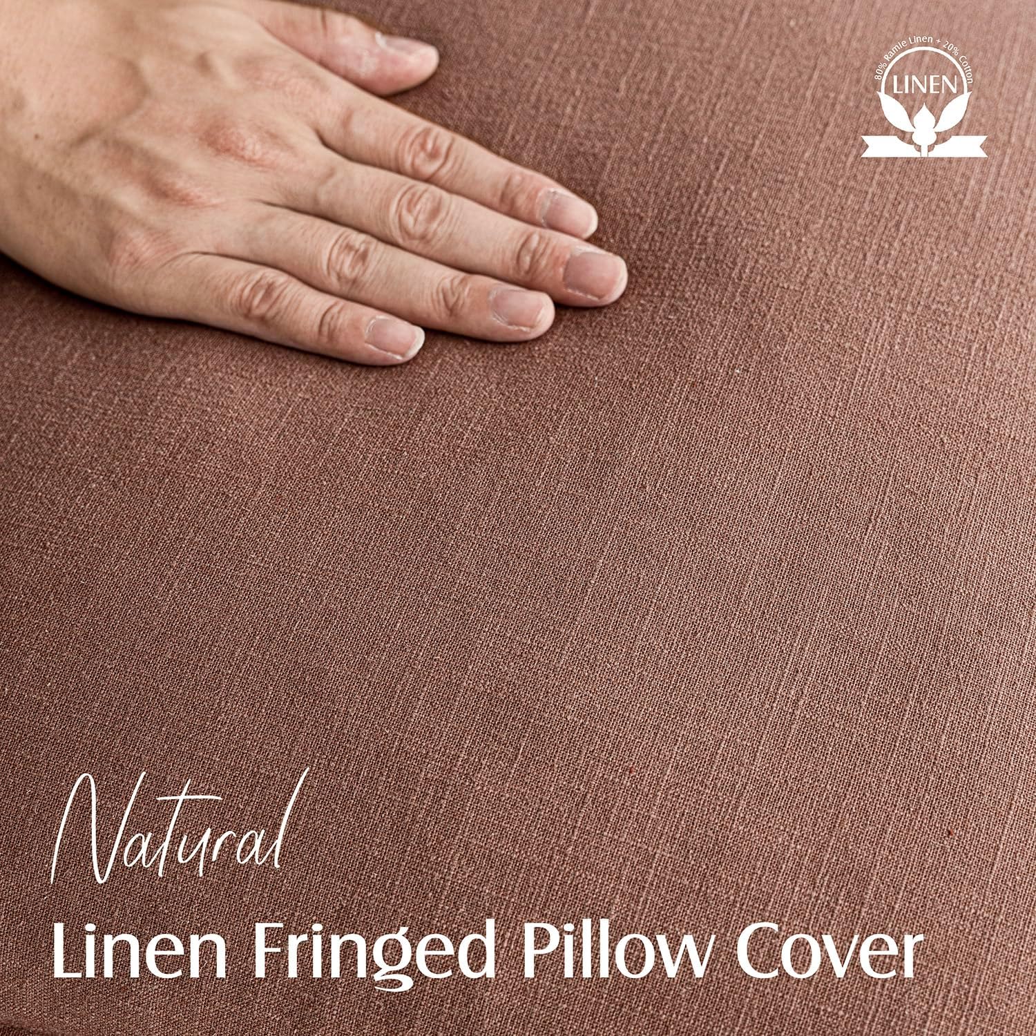 Foindtower Set of 2 Decorative Linen Fringe Throw Pillow Covers Cozy Boho Farmhouse Cushion Cover with Tassels Soft Accent Pillowcase for Couch Chair Sofa Bed Living Home Decor,18×18 Inch,Rust