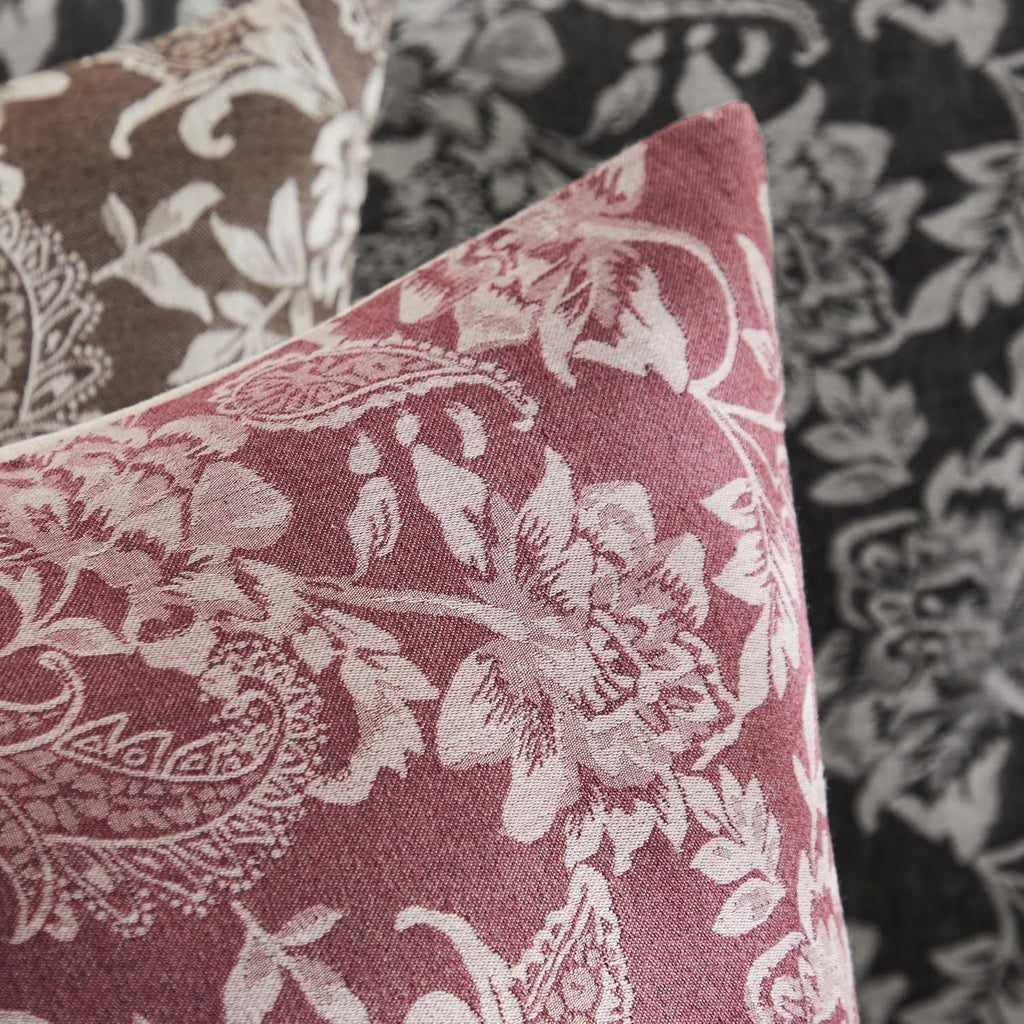 Floral Jacquard Throw Pillow Covers Set of 2, Background/Burgundy 24x24 Inch, Farmhouse Decorative Cotton Burgundy Cushion Covers for Sofa Bed Living Room Home Decor