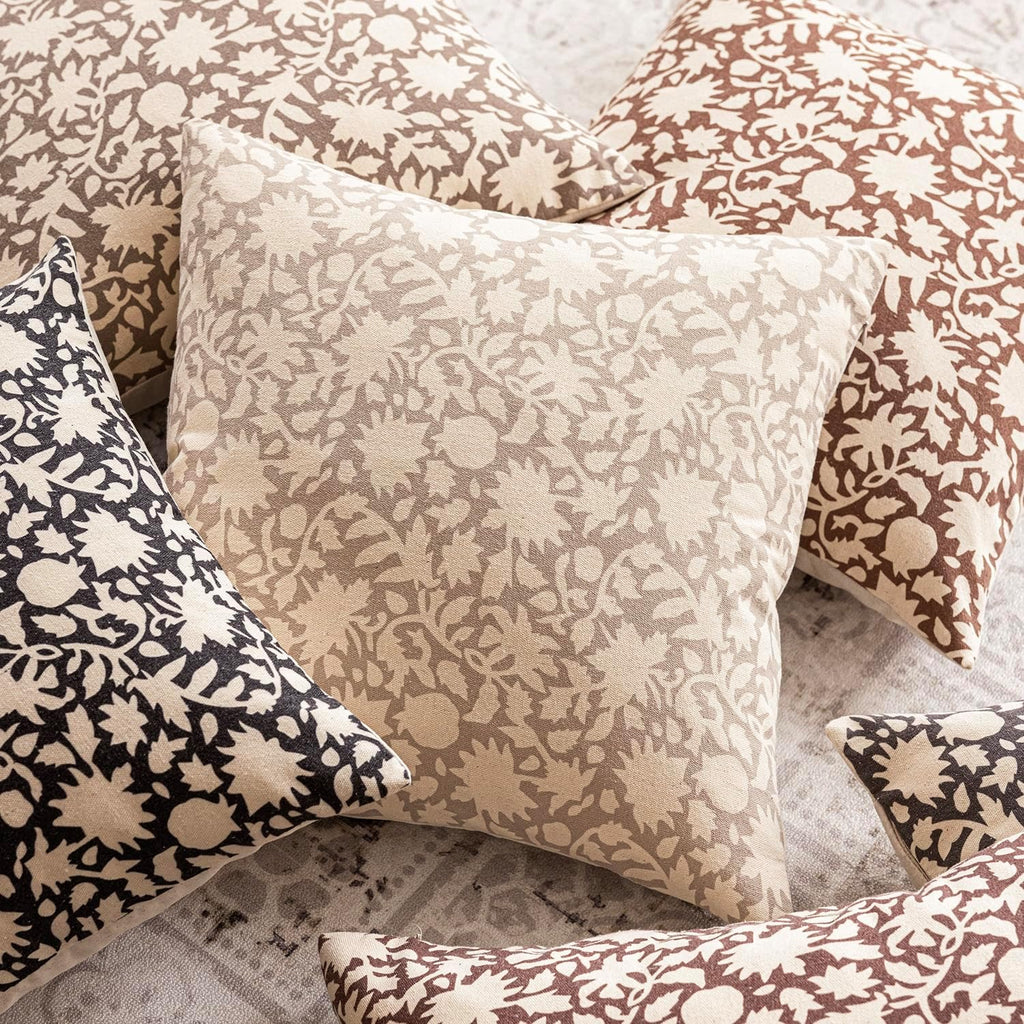 Foindtower Set of 2 Decorative Neutral Floral Throw Pillow Covers Accent Farmhouse Cushion Covers Boho Pillowcase for Couch Sofa Bedroom Living Room Home Decor Outdoor,18×18 Inch,Light Orange Brown