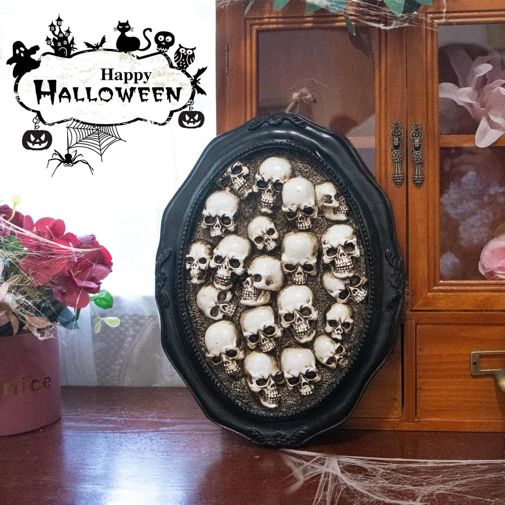 10.2" Halloween Skull Decorations, Gothic Skeleton Head Halloween Hanging Wall Decor, Resin Skull Sculptures for Halloween Indoor Outdoor Holiday Party Home Decoration