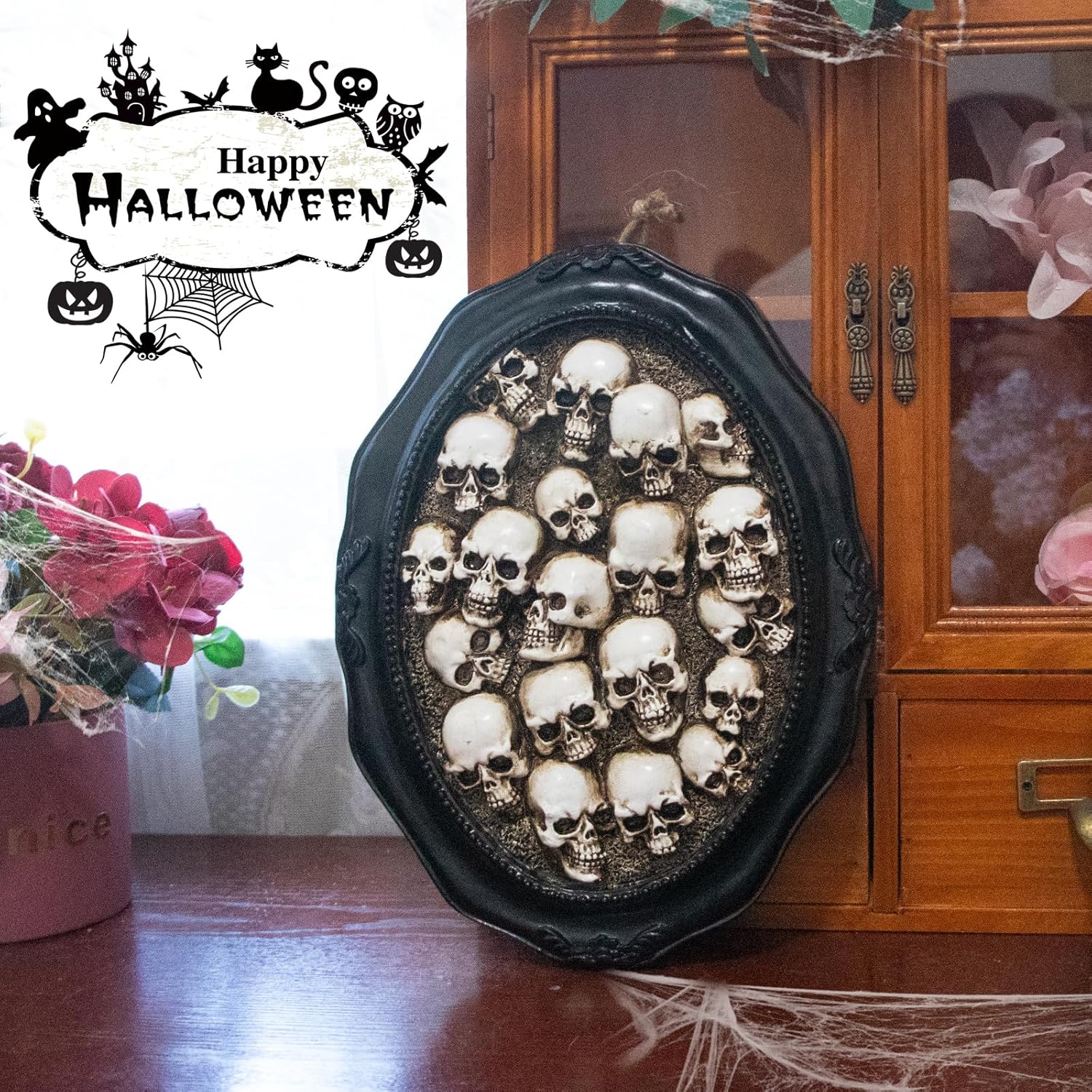 10.2" Halloween Skull Decorations, Gothic Skeleton Head Halloween Hanging Wall Decor, Resin Skull Sculptures for Halloween Indoor Outdoor Holiday Party Home Decoration