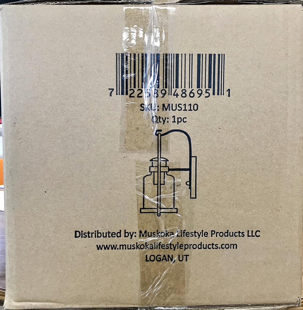 Muskoka Lifestyle Products Rustic Wall Light Lantern with Retro Industrial loft Lantern Look in Rubbed Bronze Powder Coat Finish with Milk Pioneer jug Glass